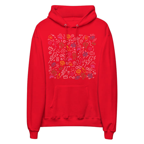 Indulge Neon White Scribbles Unisex Eco-Friendly Fleece Hoodie