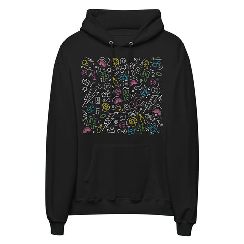 Indulge Neon White Scribbles Unisex Eco-Friendly Fleece Hoodie