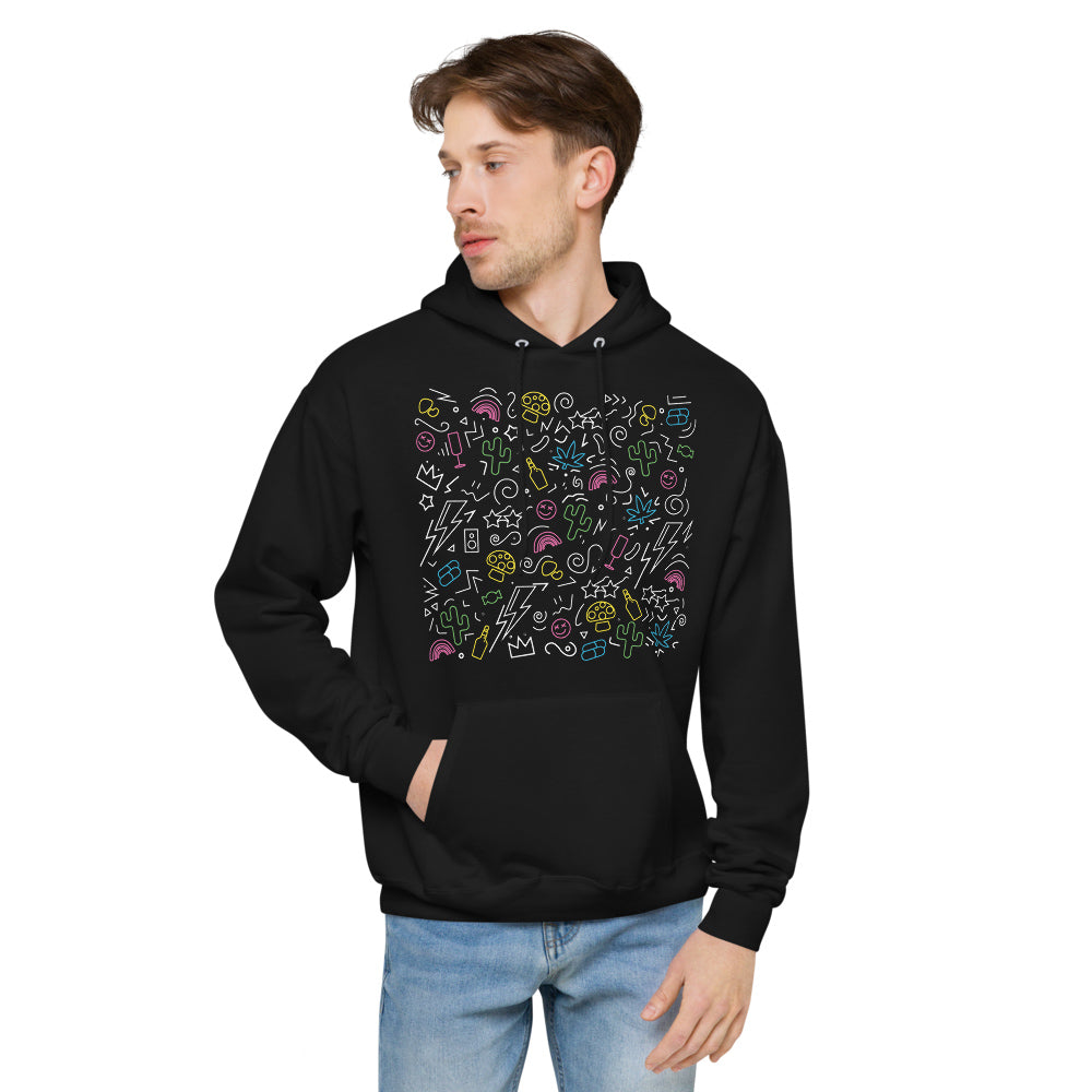 Indulge Neon White Scribbles Unisex Eco-Friendly Fleece Hoodie