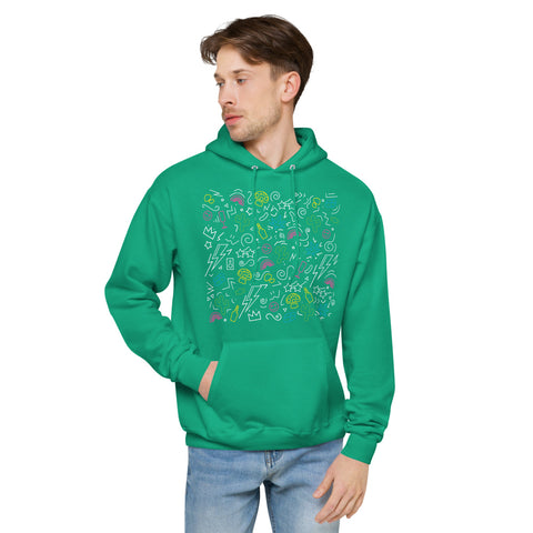 Indulge Neon White Scribbles Unisex Eco-Friendly Fleece Hoodie